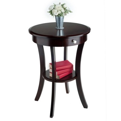 Sasha Transitional Round Wood Accent Table with Storage - Cappuccino