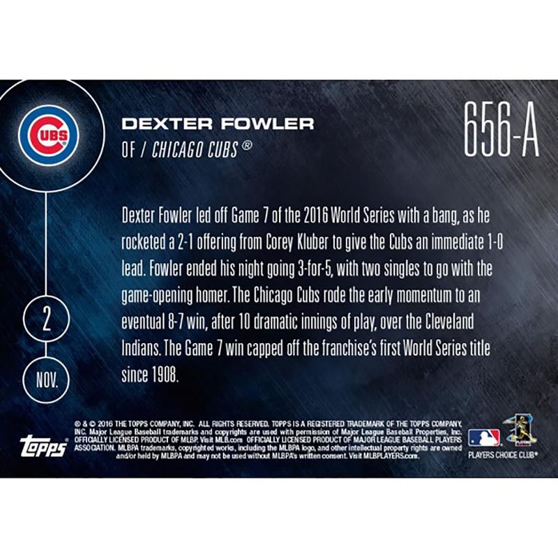 Topps MLB Chicago Cubs Dexter Fowler #656A 2016 Topps NOW Trading Card, 2 of 3