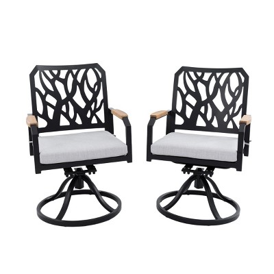 Modern Outdoor Patio Swivel Rocking Chairs Set of 2, Black Aluminum Accent Armchairs with Sunbrella Cushions, 360° Rotation and Gentle Rocking - Koiai