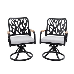 Modern Outdoor Patio Swivel Rocking Chairs Set of 2, Black Aluminum Accent Armchairs with Sunbrella Cushions, 360° Rotation and Gentle Rocking - Koiai - 1 of 4