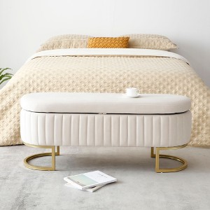 CAVINAS 50" Storage Bench Velvet Oval Ottoman with Golden Metal Legs - 1 of 4