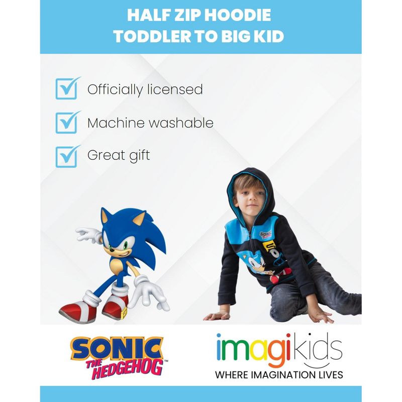 SEGA Sonic the Hedgehog Fleece Half Zip Hoodie Toddler to Big Kid, 3 of 9