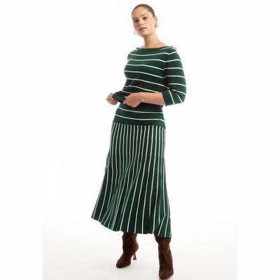 June + Vie by Roaman's Striped Knit Midi Skirt