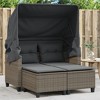 vidaXL Gray Poly Rattan Patio Loveseat with Retractable Canopy and Matching Stools - Outdoor 2-Seater Sofa - Weather-Resistant Garden Furniture - 2 of 4