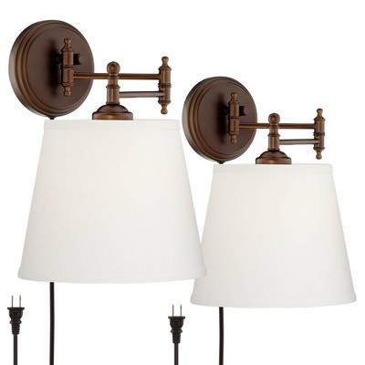 360 Lighting Swing Arm Wall Lamps Set of 2 Oil Rubbed Bronze Plug-In Light Fixture Cream Empire Shade for Bedroom Bedside Reading