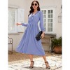 Coolmee Women's Casual Midi Dress Ruffle V Neck Lantern Long Sleeve Smocked Waist A Line Flowy Dress - 2 of 4