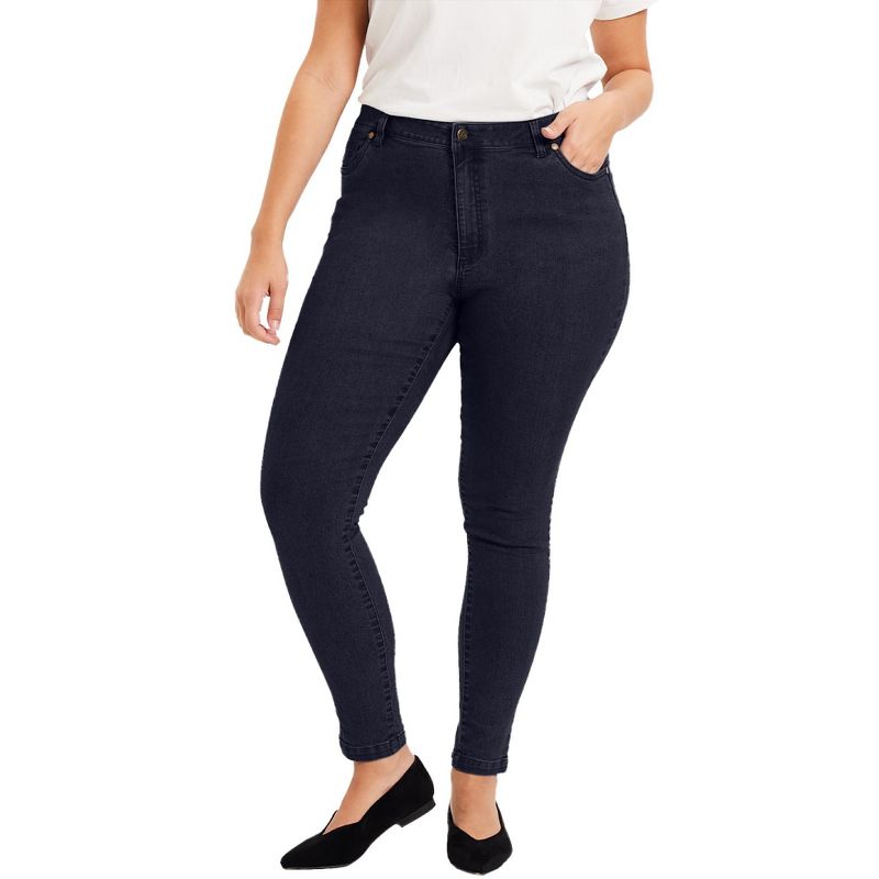 June + Vie by Roaman's Women's Plus Size Curvie Fit Skinny Jeans, 1 of 2