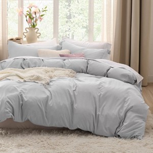 Duvet Cover Set 3pcs Prewashed Fabric Queen Size Bright White - Bedsure - 1 of 4