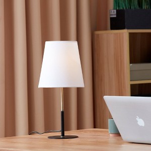 Globe Electric 16" Matte Black Table Lamp with Brass Accents and White Linen Shade: ETL Listed, Metal Body, Rotary Switch - 1 of 4