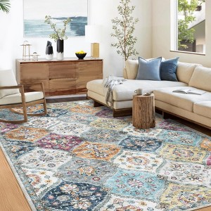 Washable Rug for Living Room  Trellis Rug Non Slip Throw Rugs Vintage Bedroom Rugs Low Pile Non Shedding - 1 of 4