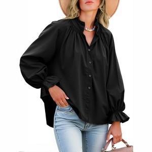 Imily Bela omens Puff Long Sleeve Button Down Shirts Pleated V
