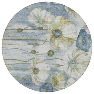 Denim Blue And Sky Blue Floral Washable Indoor Outdoor Area Rug - 1 of 4
