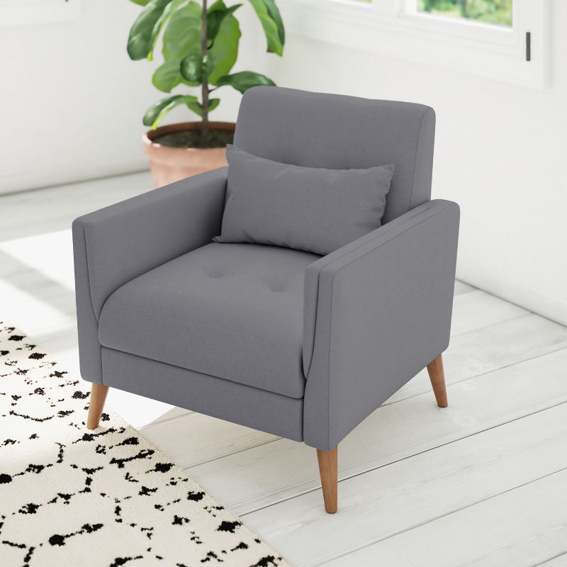 Emma and Oliver Upholstered Mid-Century Modern Arm Chair with Tufted Seat and Back, Pocket Spring Support and Wooden Legs, 3 of 13