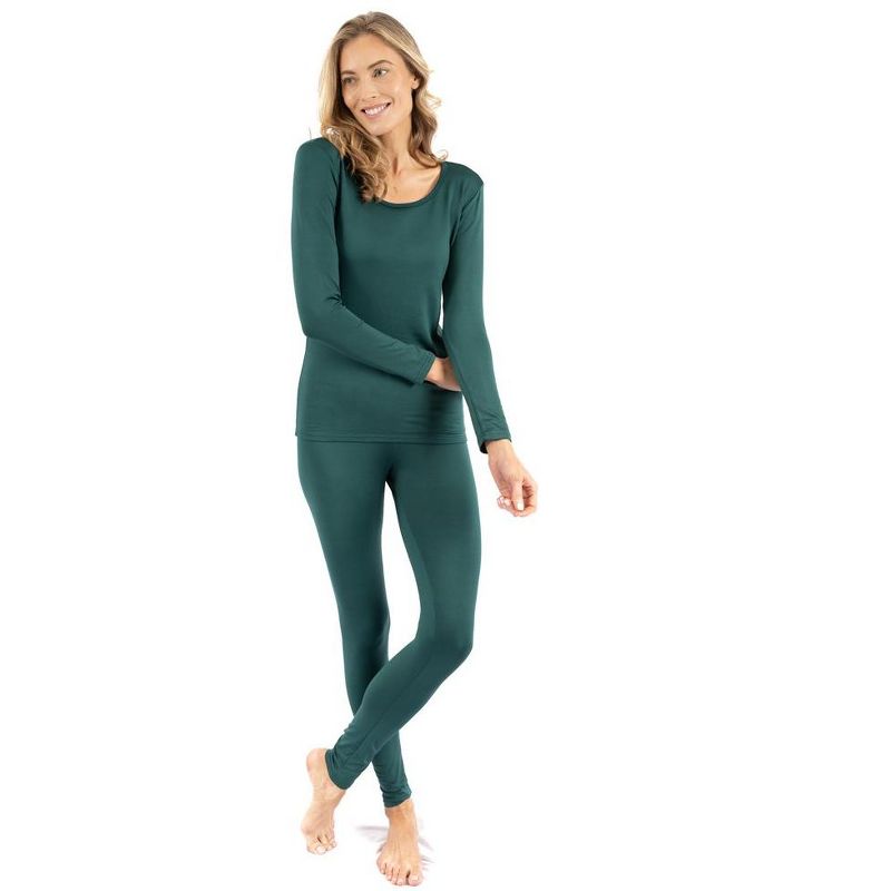 Leveret Womens Two Piece Boho Solid Color Thermal Pajamas, 2 of 3