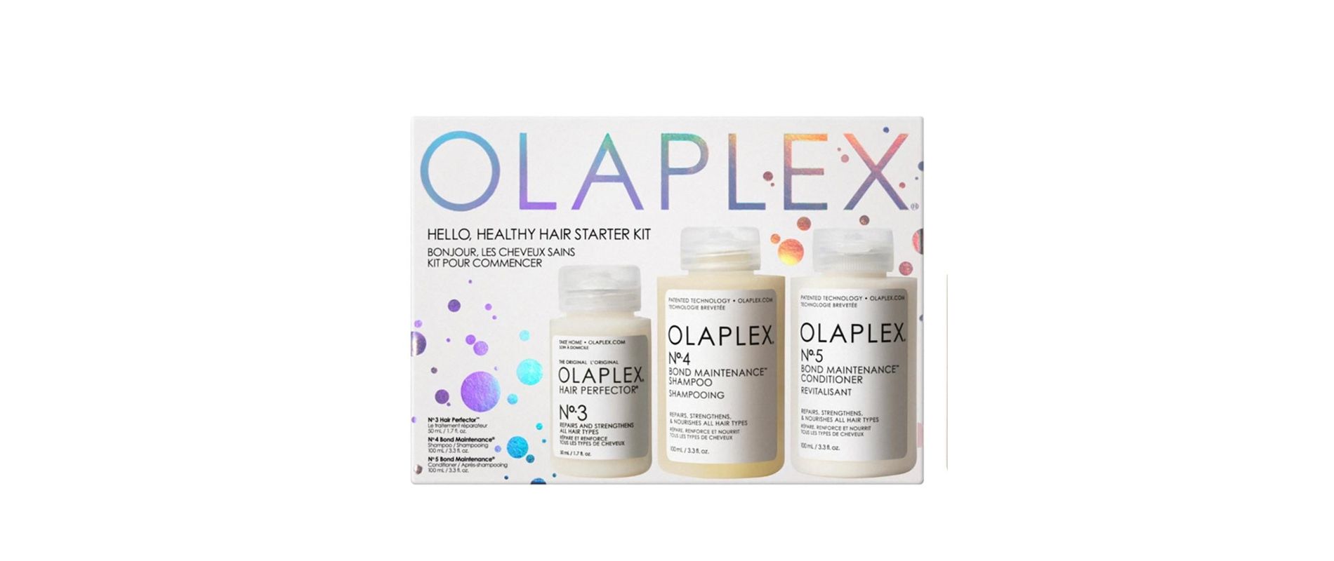 Olaplex Hello Healthy Hair Starter Kit (No.3 Hair Perfector 1.7 oz, No.4 Bond Maintenance Shampoo 3.3 oz, No.5 Bond Maintenance Conditioner 3.3 oz)