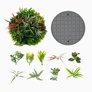 Costway 2 Pack Round Framed Artificial Foliage Wall Art with 9 Types of Mixed Faux Plants - 1 of 4
