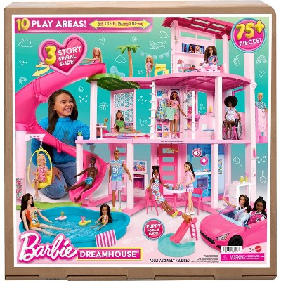 Barbie Dreamhouse Pool Party Doll House and Playset with 75+ Pieces, 3 Story Slide, Pet Elevator & More