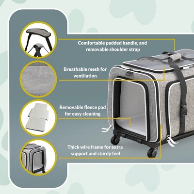 Gray and White Expandable Rolling Pet Carrier with Telescopic Handle