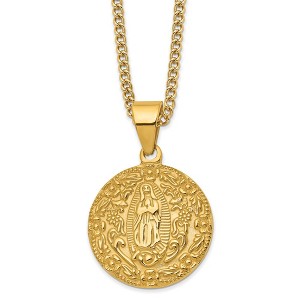 Chisel Stainless Steel and Textured Yellow IP-plated Our Lady of Guadalupe Pendant on a 24" Curb Chain Necklace - 1 of 2