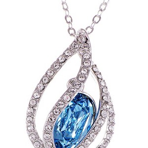 Anna-Kaci Silvery Tone Blue Crystal Rhinestone Necklace - 1 of 4