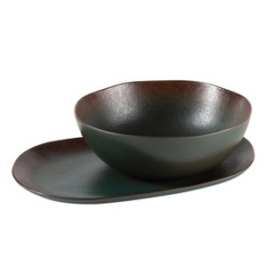 Bloomhouse Palermo Sun 2 Piece Serving Bowl and Oval Platter Stoneware Reactive Glaze Serveware Set - 1 of 4