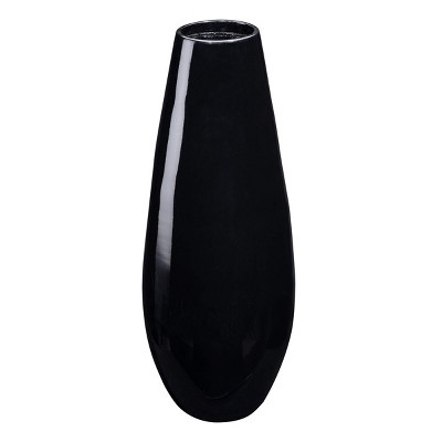 Hastings Home Handcrafted 22" Tall Decorative Bamboo Tear Drop Floor Vase for Silk Plants, Flowers, and Filler Décor - Black