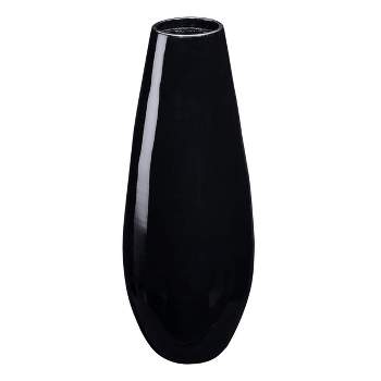Villacera Handcrafted 22” Tall Black Bamboo Vase | Decorative Tear Drop Floor Vase for Silk Plants, Flowers, Filler Decor | Sustainable Bamboo
