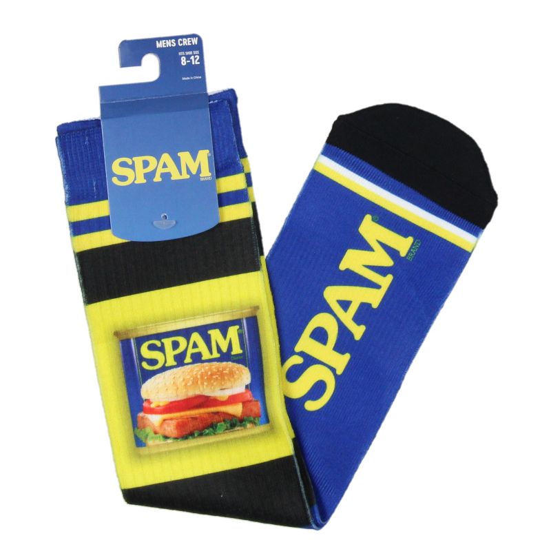 Spam Merchandise Fun Foodie Sublimated Men's Crew Socks 1 Pair Blue, 3 of 4