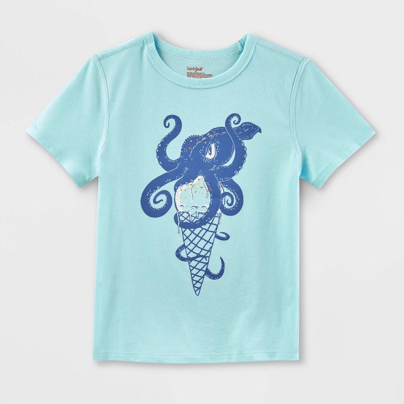 Kids&#39; Short Sleeve Ice Cream Squid Graphic T-Shirt - Cat &#38; Jack&#8482; Turquoise Blue, 1 of 5