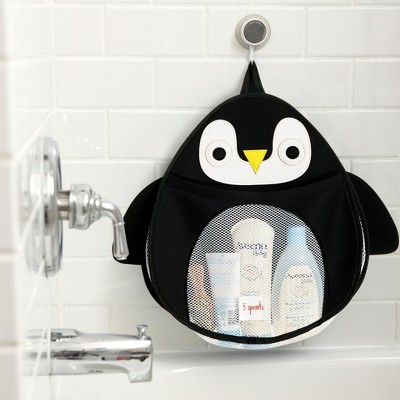 Black Penguin Suction Cup Bath Toy Organizer