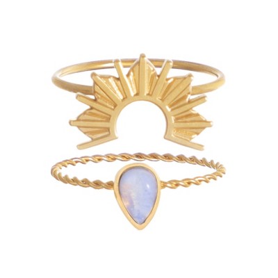 Adornia Tarnish Resistant 18k Gold Plated Opal Sunrise Ring Set