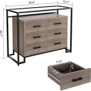 6 Drawer Safe, Wooden Drawer with Steel Frame and Tempered Glass Top, Clothes Tower Organizer - 1 of 4