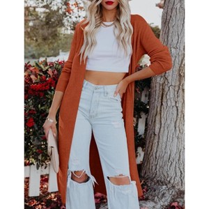 Essential Solid Open Front Maxi Long Knitted Cardigan Sweater for Women - 1 of 4