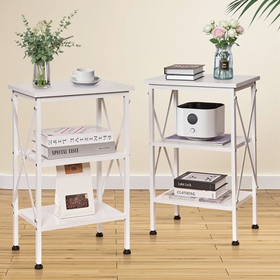 VECELO Modern X-Design Nightstand, End/Side Table with 3 Storage Shelves for Bedroom or Living Room