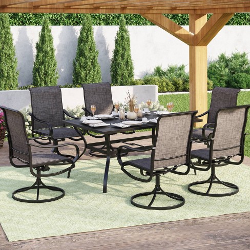 7pc Outdoor Dining Set With Metal Slat Top Table With 1.6" Umbrella