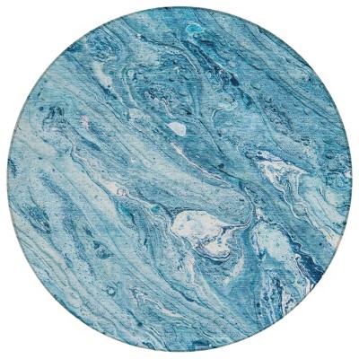 Sky Blue And Navy Blue Abstract Washable Indoor Outdoor Area Rug