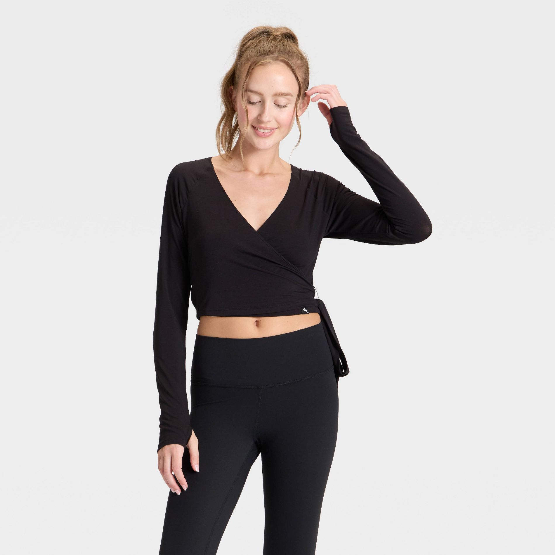 Women's Wrap Long Sleeve Top - JoyLab™ Black XXS