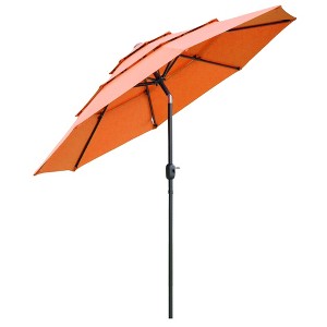 CAVINAS 9 FT 3-Layer Sun Protection Umbrella with Crank Lift, Perfect for Garden Loungers or Poolside Chairs, Orange - 1 of 4