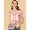 INSPIRE CHIC Women's 3/4 Sleeves Ruffle Mock Neck Sheer Lace Blouse - 2 of 4