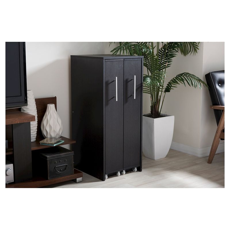 Lindo Wood Bookcase with Two Pulled-out Doors Shelving Cabinet - Dark Brown - Baxton Studio, 6 of 8