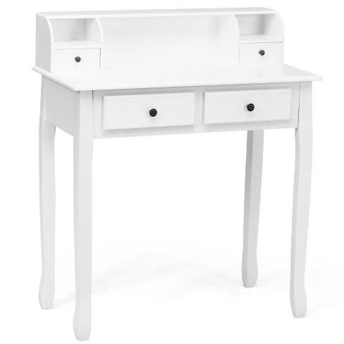 Tangkula White Computer Desk With Storage Wood Modern Writing Desk