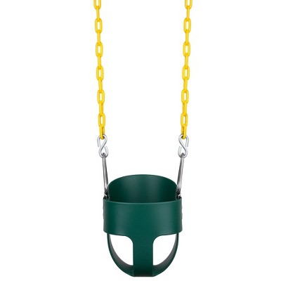 Green High Back Toddler Bucket Swing with Coated Chains