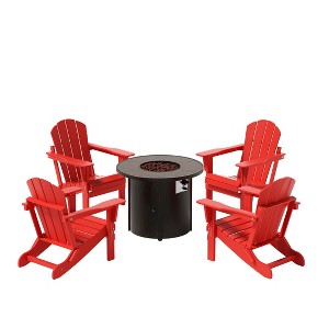 WestinTrends Outdoor Patio Folding Adirondack Chair With Round Fire Pit Table Sets - 1 of 2