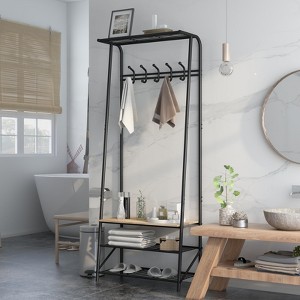 Hall Trees Entryway Bench with Storage, Multifunctional Hallway Organizer, Accent Furniture with Metal Frame - 1 of 4