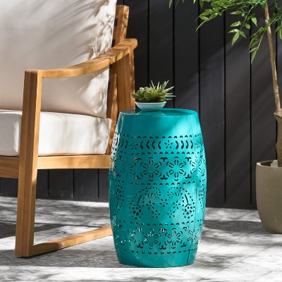 Teal 12" Iron Lace-Cut Outdoor Side Table