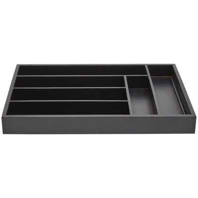 Black Bamboo 6-Slot Silverware Drawer Organizer Tray