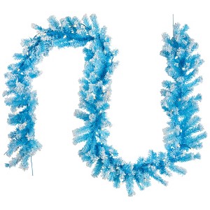 Northlight Pre-Lit Artificial Flocked Pine Christmas Garland - 9' - Sky Blue - Clear Lights - 1 of 4