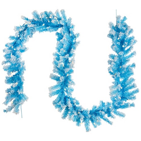 Northlight Pre-Lit Artificial Flocked Pine Christmas Garland - 9' - Sky Blue - Clear Lights - image 1 of 4