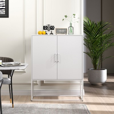 Metal Sideboard Cabinet, Accent Storage Cabinet with doors, Modern Coffee Bar Cabinet with Adjustable Shelves 200lbs Capacity for Kitchen-The Pop Home