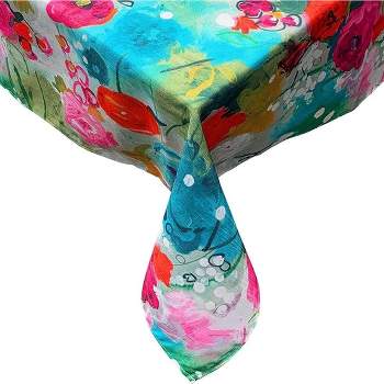 KOVOT Tablecloth Floral 60" x 84" Table Cover for Indoor or Outdoor Summer Spring Fall Flower Design Rectangle Oblong Tablecloth - Blue Pink & Red